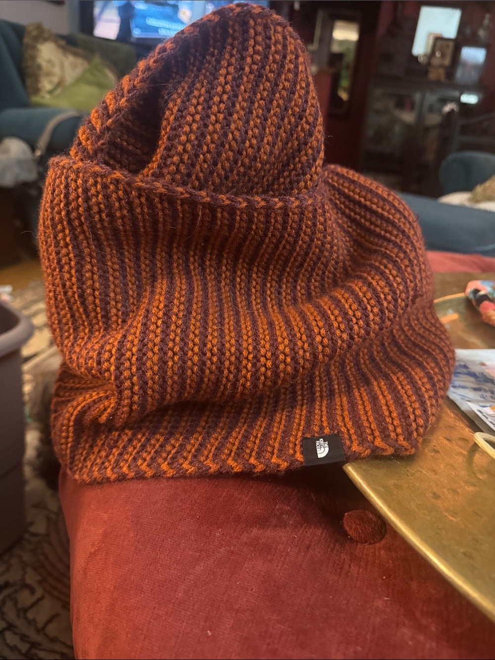 The North Face Men's Two-Tone Knit Scarf Orange and Brown